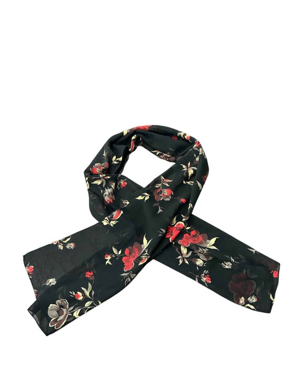 Floral Black Chiffon Scarf Lightweight Wrap Floralcore Romanticcore 62.5 x13